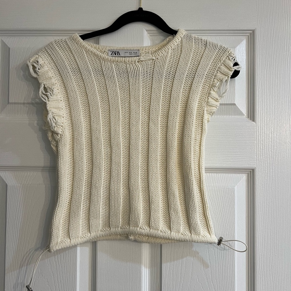 Zara chunky knit short sleeved cream sweater with side toggles small - Picture 1 of 4